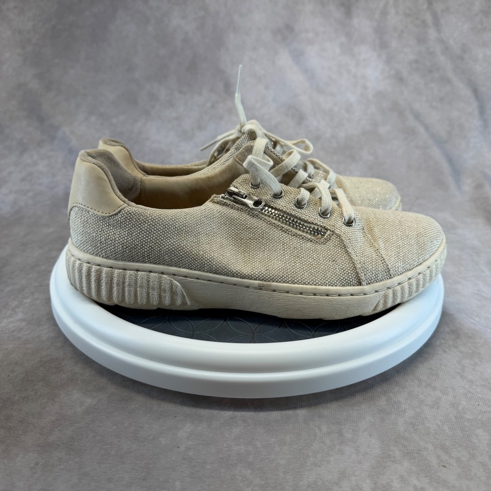 Clarks Collection Sneakers Womens 7.5 Beige Textile Zipper Lace Up 261780664050